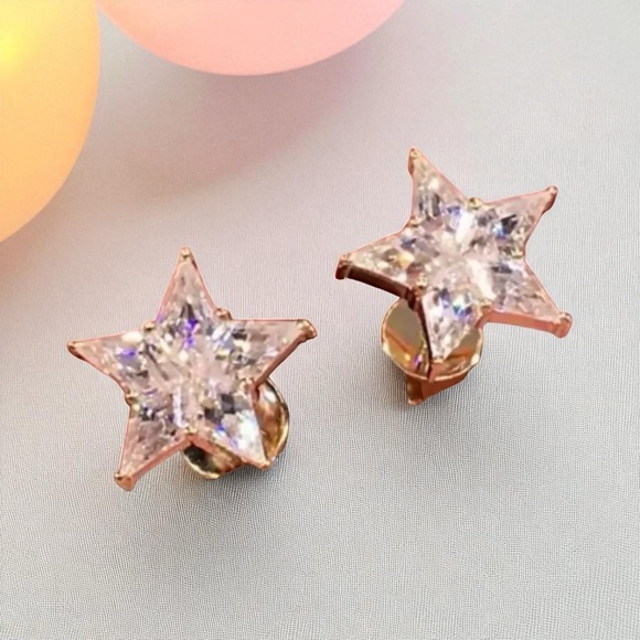 18k Gold Played CZ Star Earrings. New. - Picture 3 of 7